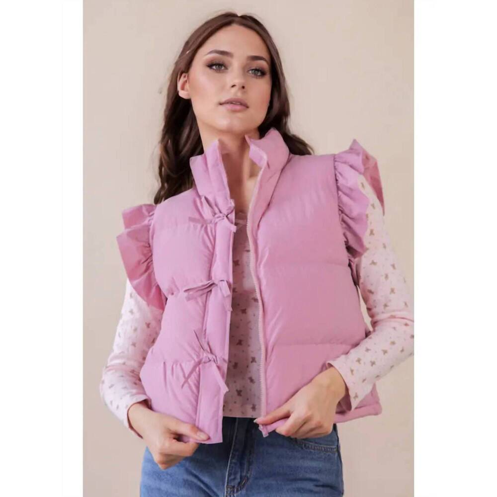 NEW VERY J pastel bloom puffer vest in pink